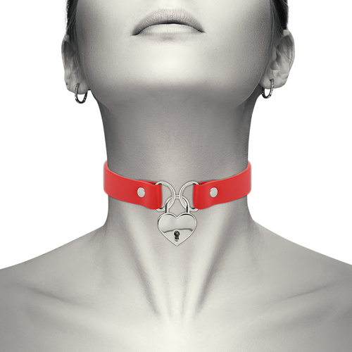 COQUETTE CHIC DESIRE COLLAR CUERO VEGANO ROJO ACCESORIO CORAZN CON LLAVE