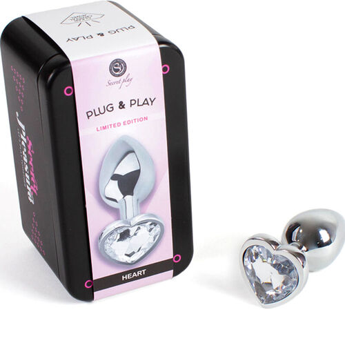 SECRET PLAY - METAL BUTT PLUG CORAZN TRANSPARENTE TALLA S 7 CM