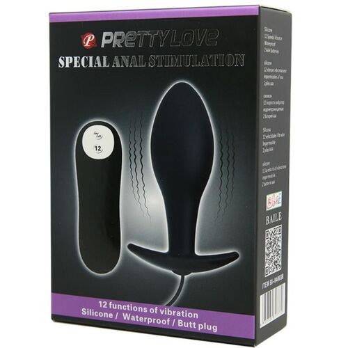 PRETTY LOVE PLUG ANAL SILICONA FORMA ANCLA 12 MODOS VIBRACION NEGRO