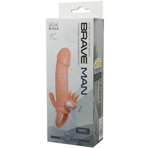 BRAVE MAN FUNDA PENE ANAL Y CLITORIS VIBRADOR 16.5 CM NATURAL